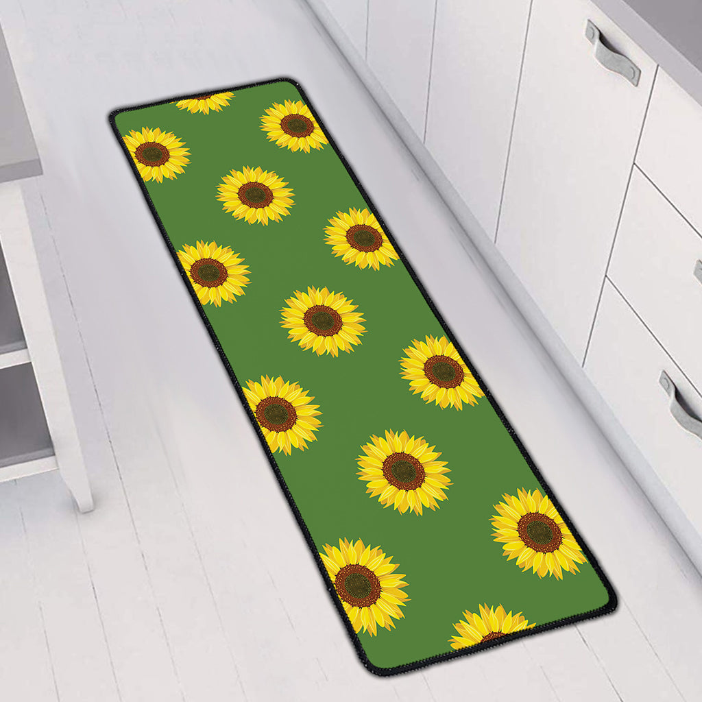Green Sunflower Pattern Print Long Kitchen Mat