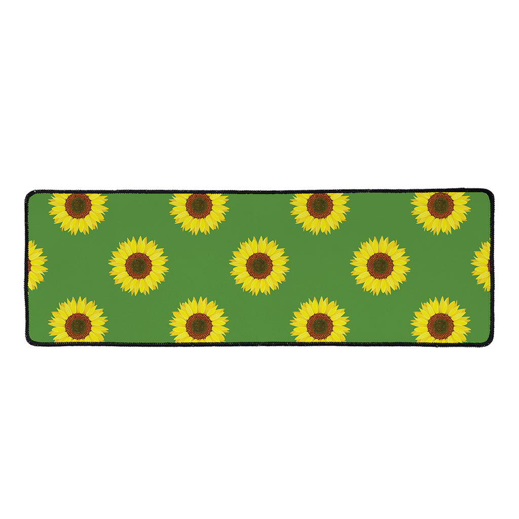 Green Sunflower Pattern Print Long Kitchen Mat