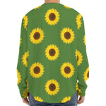 Green Sunflower Pattern Print Long Sleeve Baseball Jersey