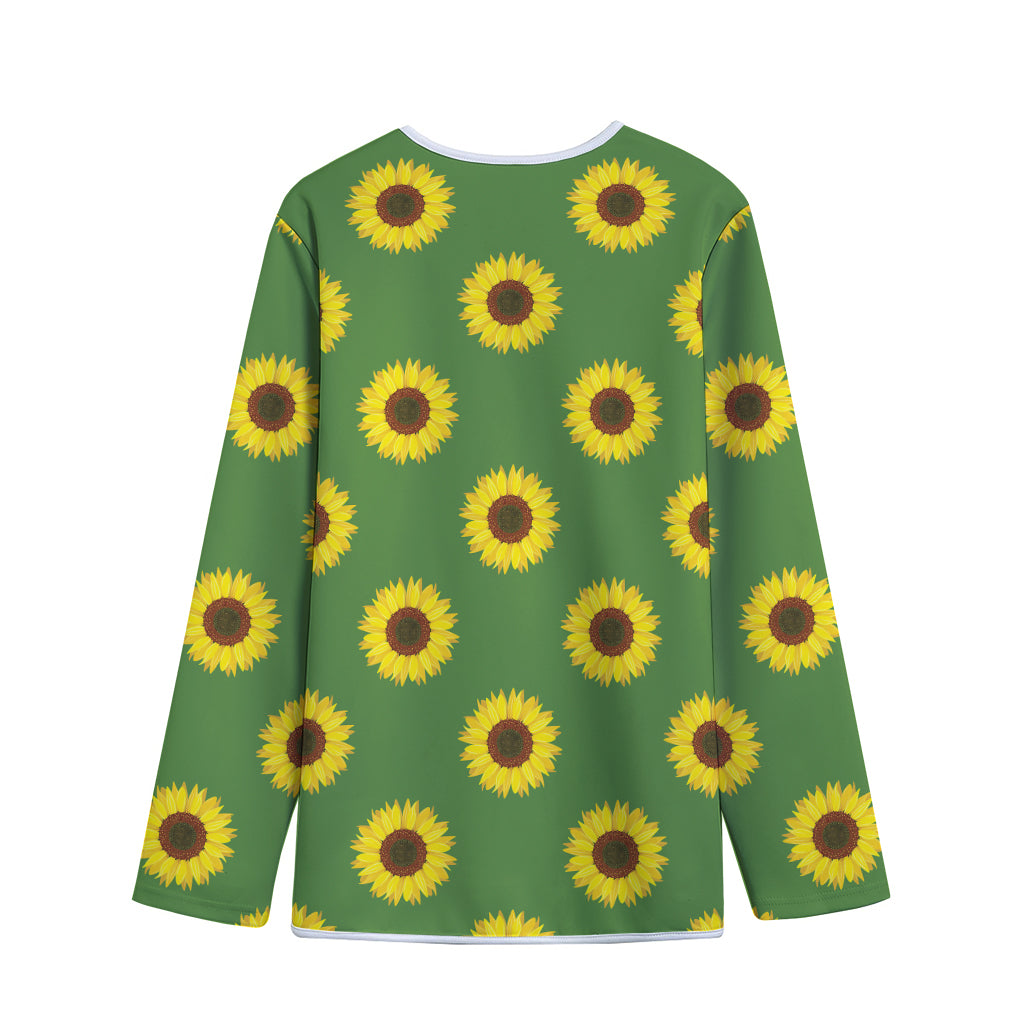 Green Sunflower Pattern Print Long Sleeve Short Coat