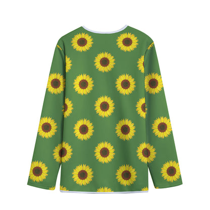 Green Sunflower Pattern Print Long Sleeve Short Coat