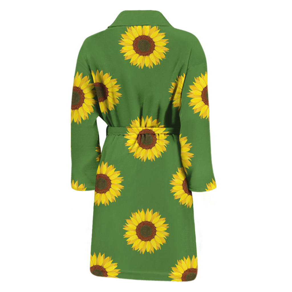 Green Sunflower Pattern Print Men's Bathrobe