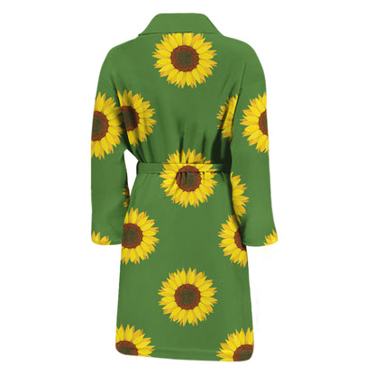 Green Sunflower Pattern Print Men's Bathrobe