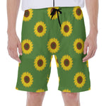 Green Sunflower Pattern Print Men's Beach Shorts