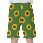 Green Sunflower Pattern Print Men's Beach Shorts