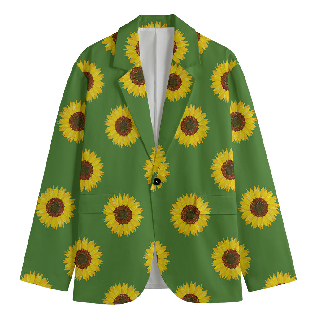 Green Sunflower Pattern Print Men's Blazer