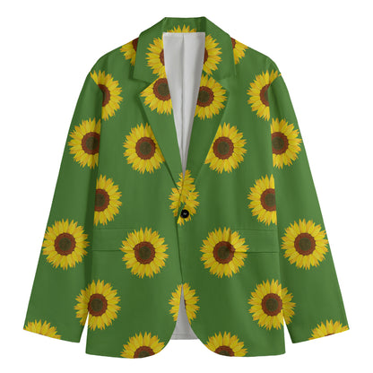 Green Sunflower Pattern Print Men's Blazer