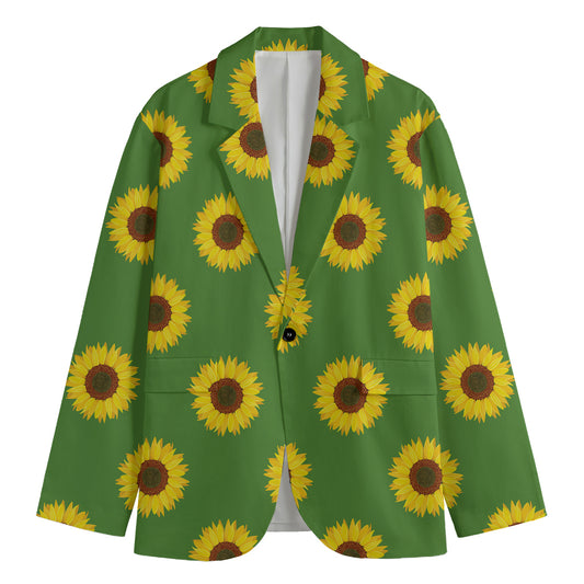 Green Sunflower Pattern Print Men's Blazer