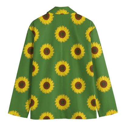 Green Sunflower Pattern Print Men's Blazer