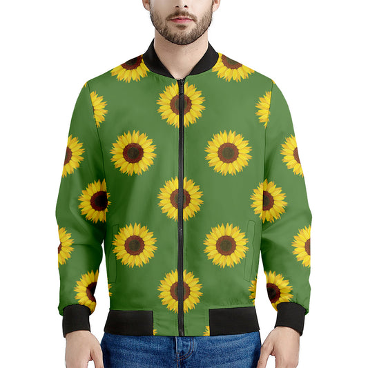 Green Sunflower Pattern Print Men's Bomber Jacket