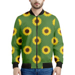 Green Sunflower Pattern Print Men's Bomber Jacket