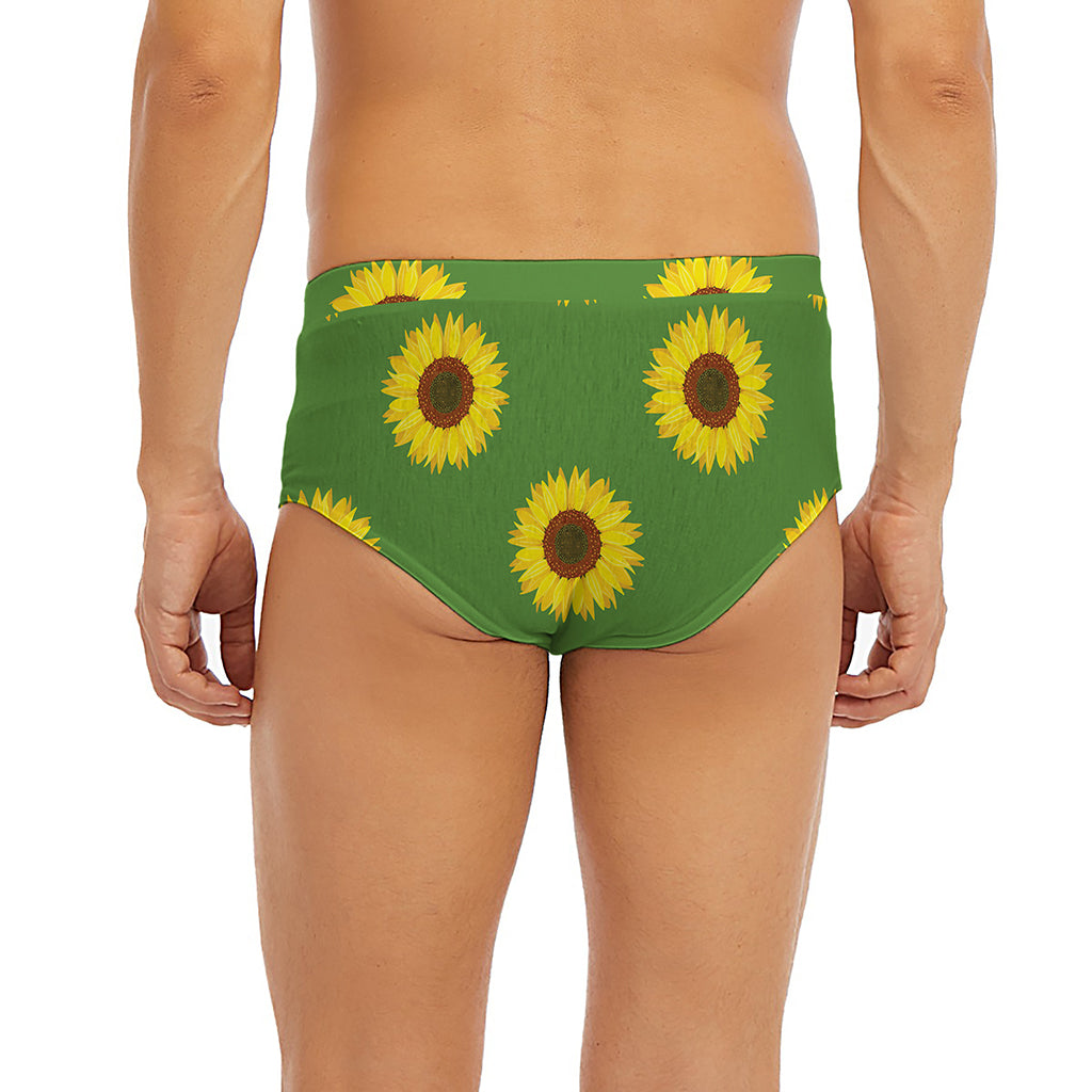 Green Sunflower Pattern Print Men's Briefs