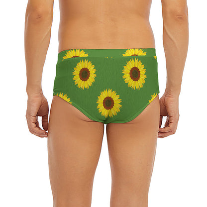 Green Sunflower Pattern Print Men's Briefs