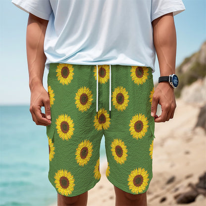 Green Sunflower Pattern Print Men's Cargo Shorts