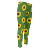 Green Sunflower Pattern Print Men's Compression Pants