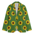 Green Sunflower Pattern Print Men's Cotton Blazer