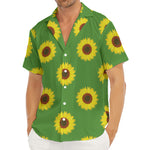 Green Sunflower Pattern Print Men's Deep V-Neck Shirt