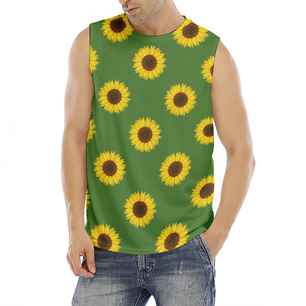 Green Sunflower Pattern Print Men's Fitness Tank Top