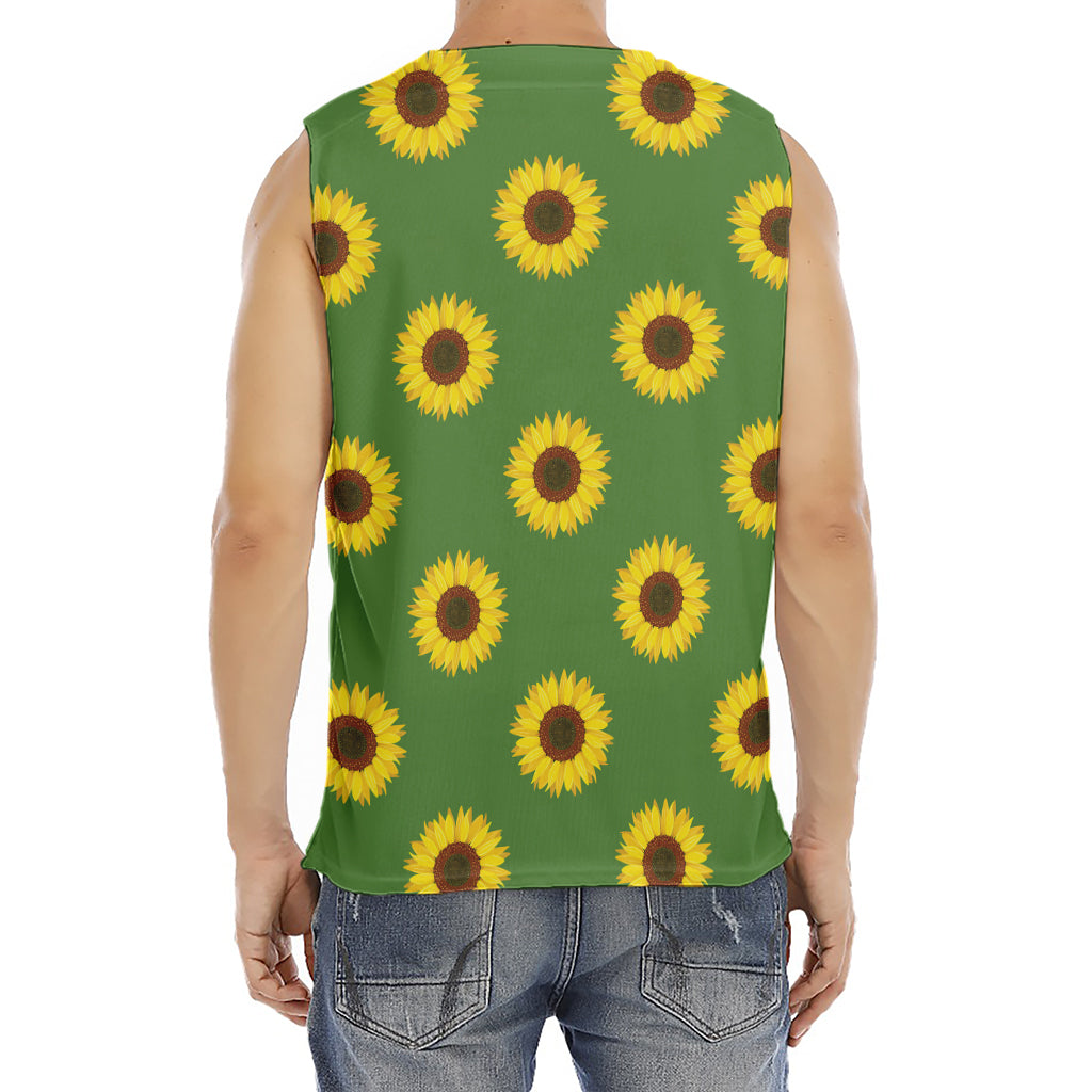 Green Sunflower Pattern Print Men's Fitness Tank Top