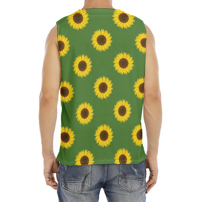 Green Sunflower Pattern Print Men's Fitness Tank Top