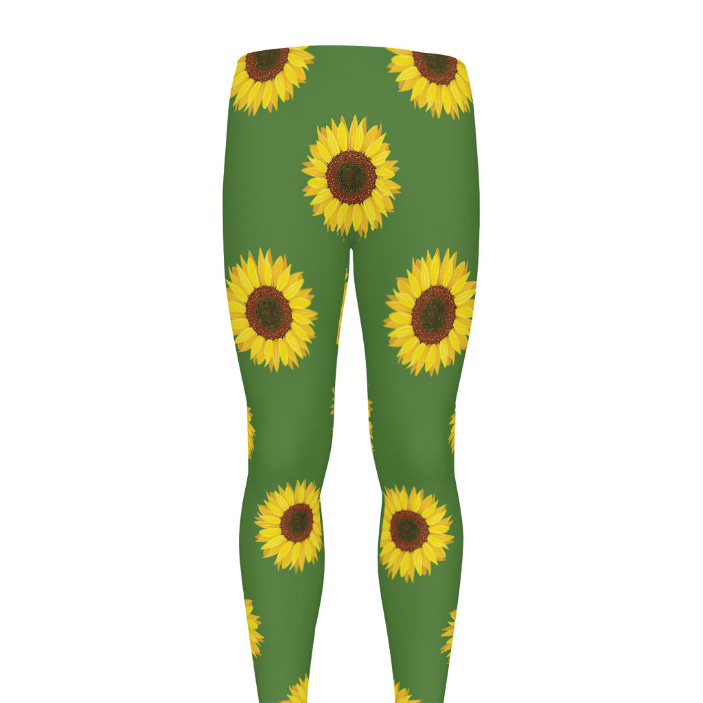 Green Sunflower Pattern Print Men's leggings