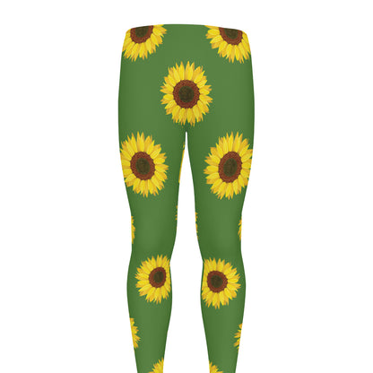 Green Sunflower Pattern Print Men's leggings