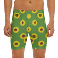 Green Sunflower Pattern Print Men's Long Boxer Briefs