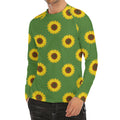Green Sunflower Pattern Print Men's Long Sleeve Rash Guard
