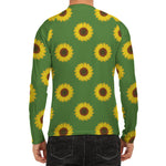 Green Sunflower Pattern Print Men's Long Sleeve Rash Guard