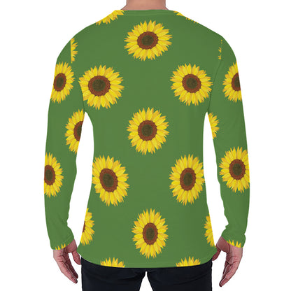 Green Sunflower Pattern Print Men's Long Sleeve T-Shirt