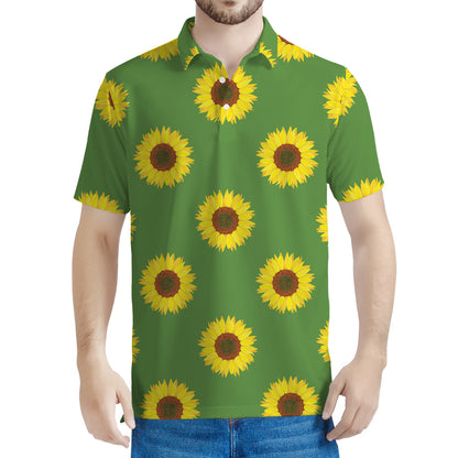 Green Sunflower Pattern Print Men's Polo Shirt