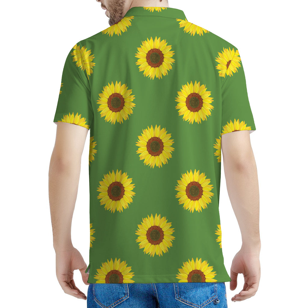 Green Sunflower Pattern Print Men's Polo Shirt