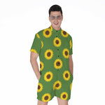 Green Sunflower Pattern Print Men's Rompers