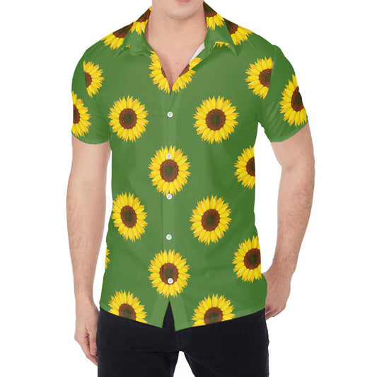 Green Sunflower Pattern Print Men's Shirt