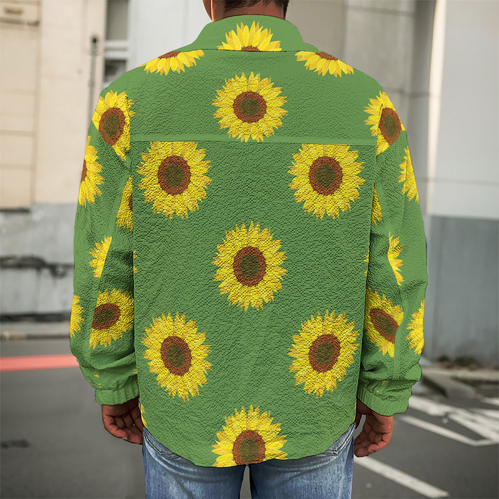 Green Sunflower Pattern Print Men's Shirt Jacket