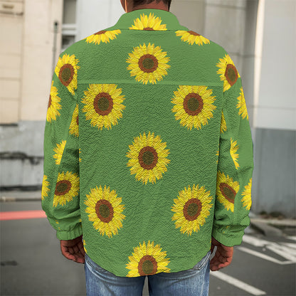 Green Sunflower Pattern Print Men's Shirt Jacket