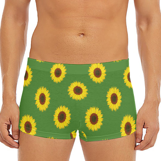 Green Sunflower Pattern Print Men's Short Boxer Briefs