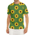 Green Sunflower Pattern Print Men's Short Sleeve Rash Guard