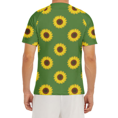 Green Sunflower Pattern Print Men's Short Sleeve Rash Guard