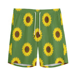 Green Sunflower Pattern Print Men's Sports Shorts