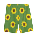 Green Sunflower Pattern Print Men's Sports Shorts