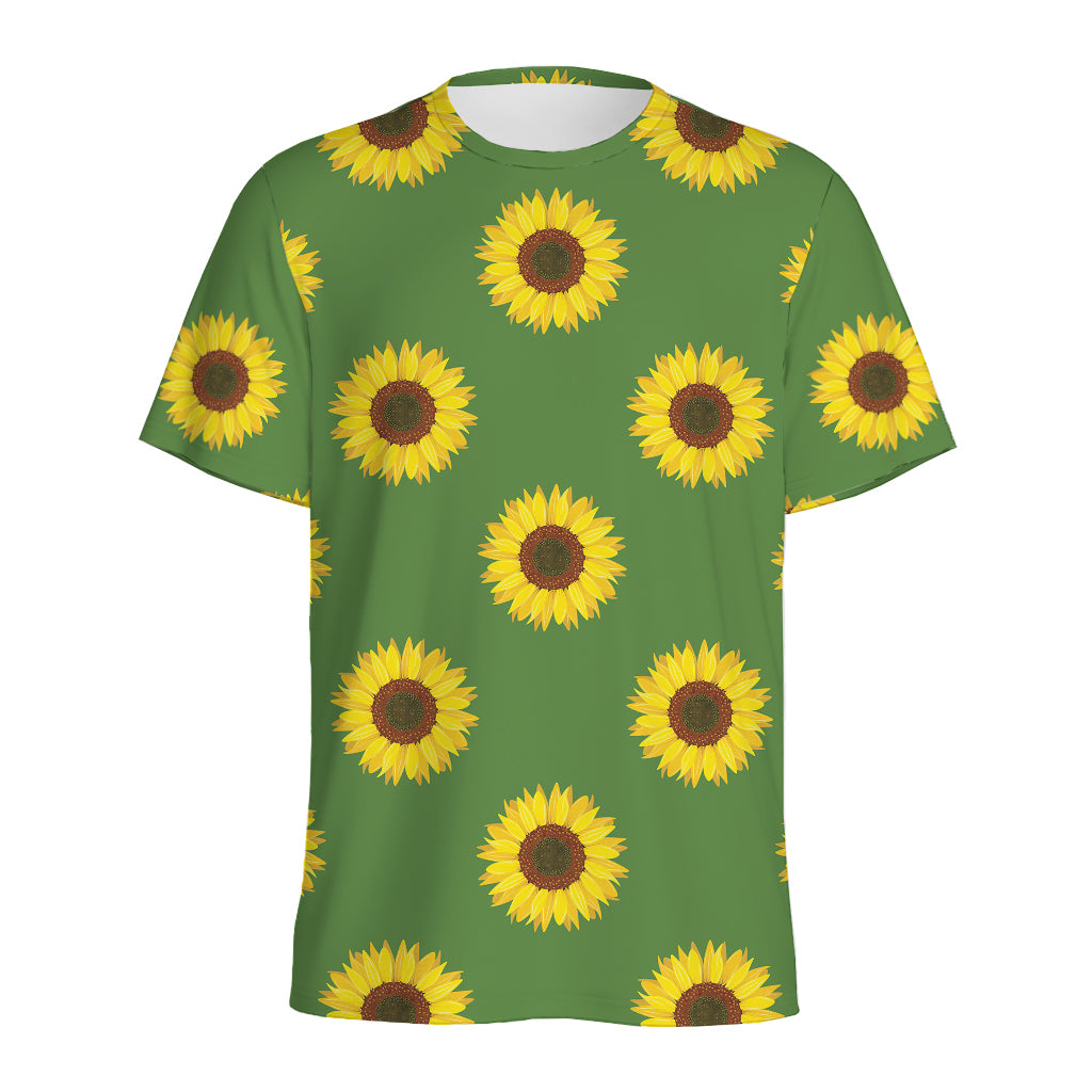 Green Sunflower Pattern Print Men's Sports T-Shirt