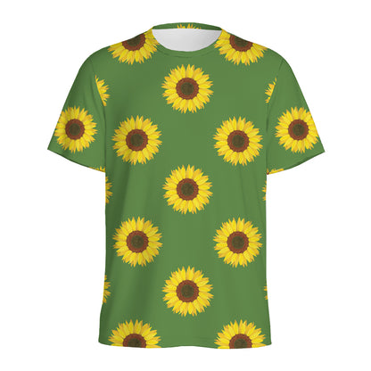Green Sunflower Pattern Print Men's Sports T-Shirt