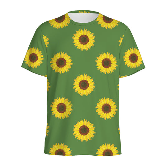 Green Sunflower Pattern Print Men's Sports T-Shirt