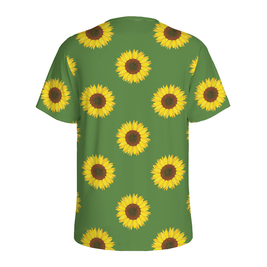 Green Sunflower Pattern Print Men's Sports T-Shirt