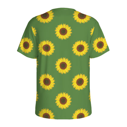 Green Sunflower Pattern Print Men's Sports T-Shirt
