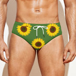 Green Sunflower Pattern Print Men's Swim Briefs