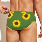 Green Sunflower Pattern Print Men's Swim Briefs