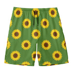 Green Sunflower Pattern Print Men's Swim Trunks