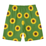 Green Sunflower Pattern Print Men's Swim Trunks